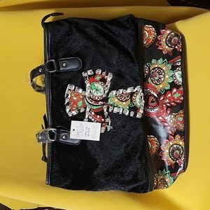 Bedazzled Velvet & Faux Leather Cross Bag